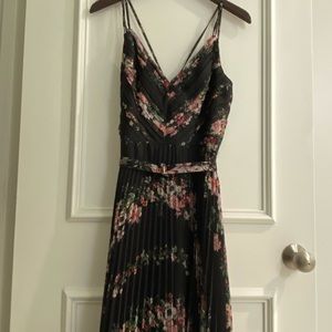 Black floral silk and chiffon formal dress